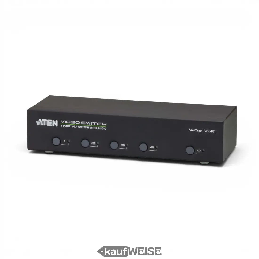 Schwarzer aten vs0401 4 port vga switch mit audio und rs 232 rückseite mit vier vga ports und audioanschlüssen