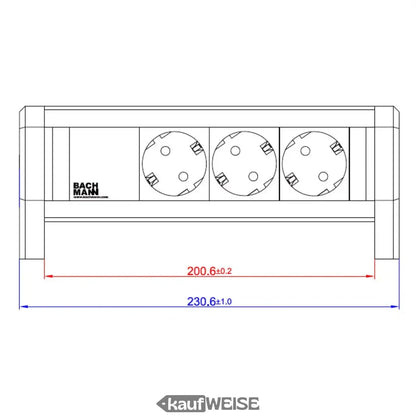 Power Strip mit drei runden Steckdosen, Aluminium, mit Halterung - BACHMANN DESK