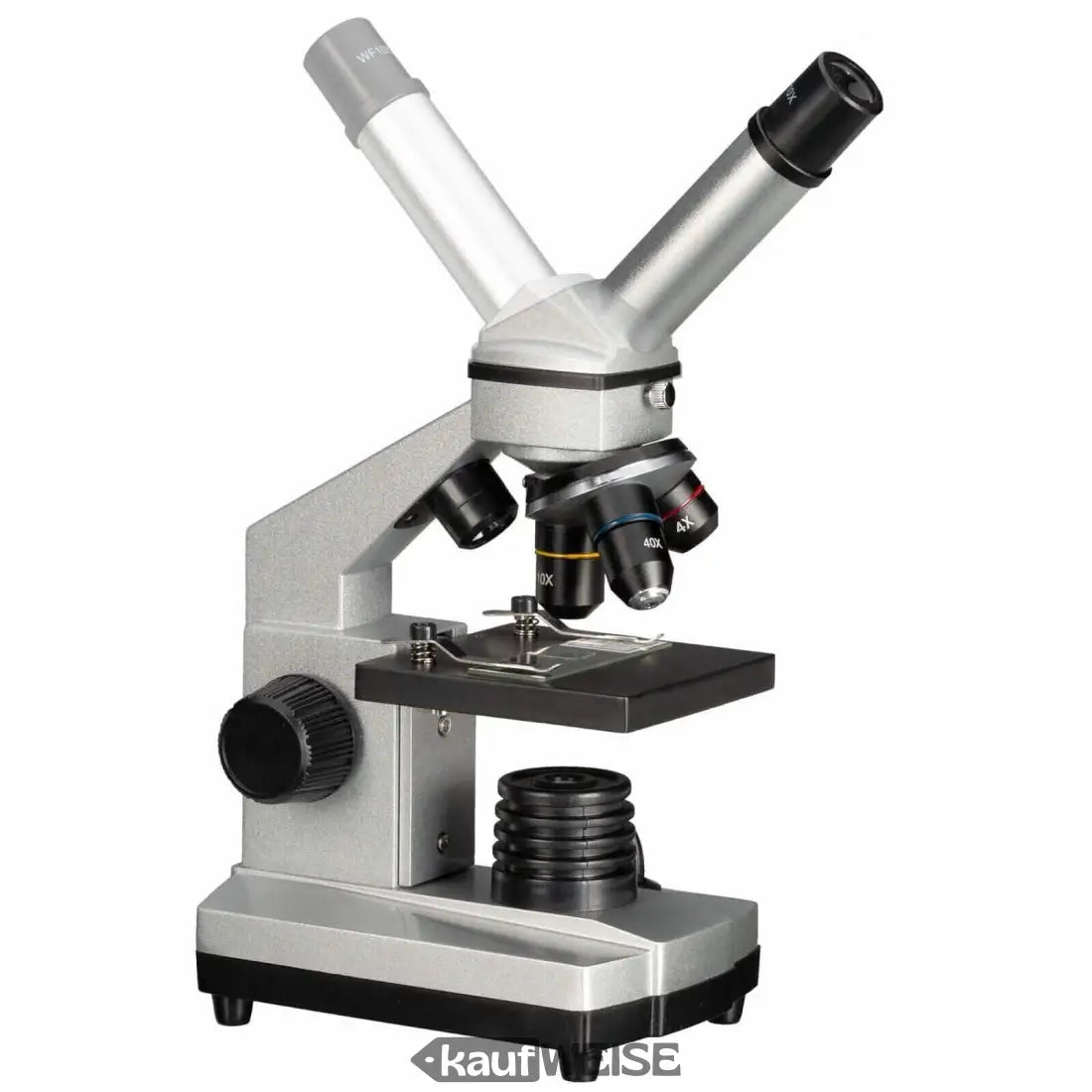 Silberner Binokularmikroskop aus dem Bresser Junior Mikroskop Set 40x-1024x im Sale