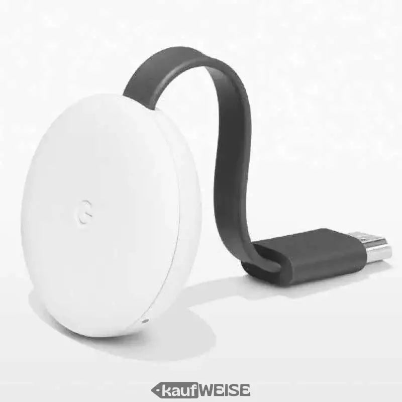 Weiße runde Media Streaming Box mit integriertem schwarzen HDMI-Kabel für Full HD 1080p