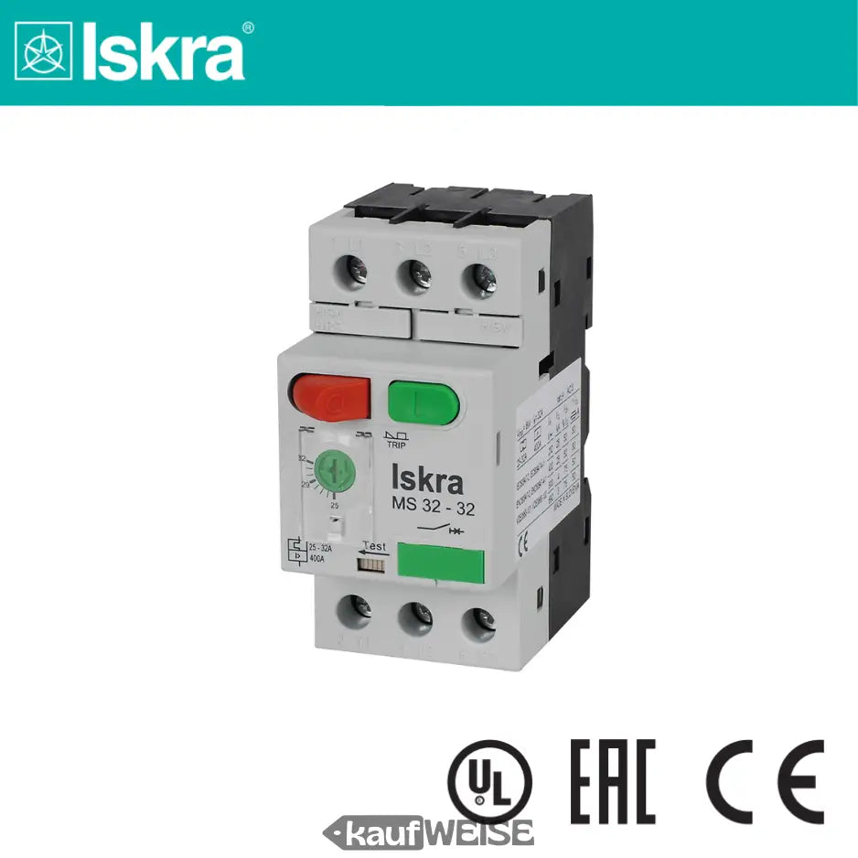 Iskra MS32-32 Motorschutzschalter, 25-32 A, 3-polig, 15 kW, weißes Gehäuse