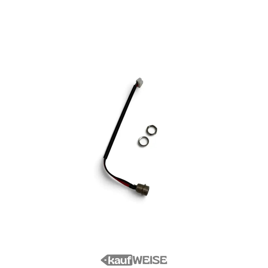 Ladebuchse mit Kabel für Hoverboard, 3-polig, Type 2, Gesamtansicht mit Kabel, Sechskant-Gegenmutter und Ring