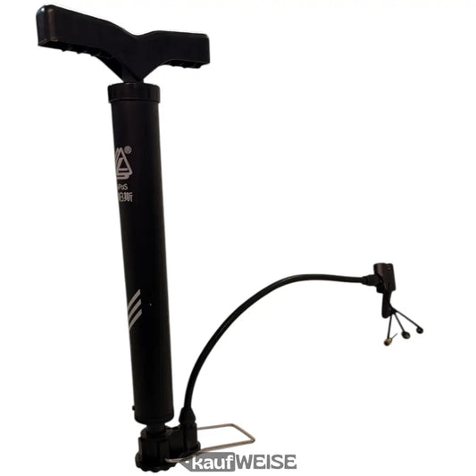 Schwarze LeiPoS Mini-Stand-Fahrradpumpe mit T-Griff, Schlauch und 3 Adaptern