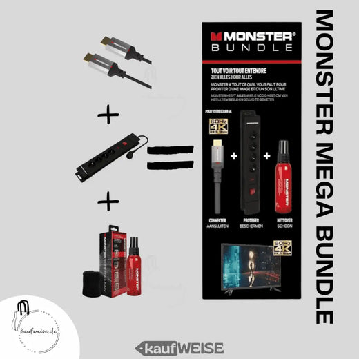 Monster Pack HDMI 8K - 4K 120Hz 48GBPS 1,8m + SCREENCLEAN 60ML + Power 4 stikkontakter