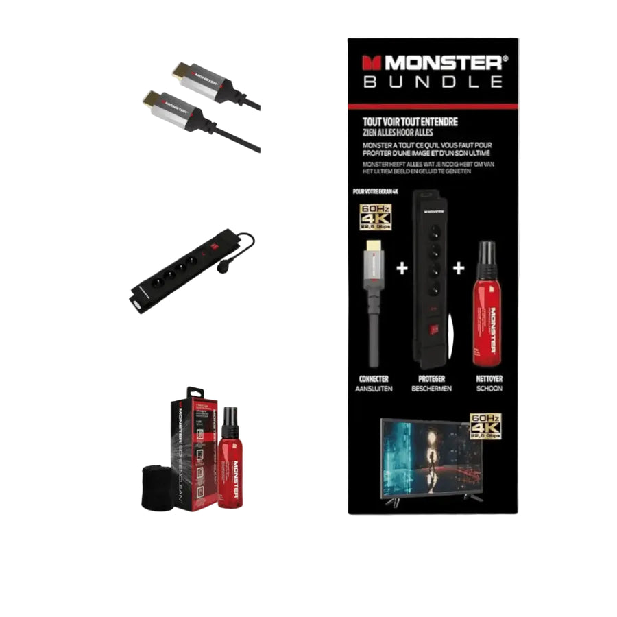 Monster HDMI-Bundle 4K mit Überspannungsschutz und ScreenClean im Monster Mega Bundle