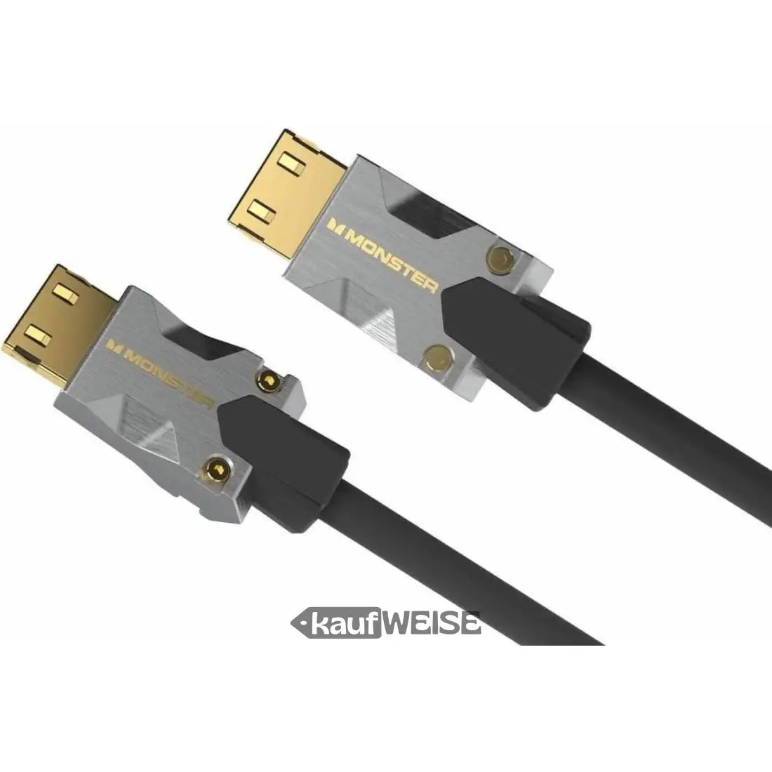 Schwarzes Kabel mit vergoldeten Anschlüssen des Monster M1000 HDMI für 4K HDR10
