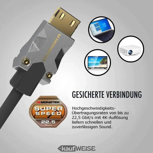 Monster M1000 Ultra HD HDMI-kabel (3m) | 4K HDR10 | Højhastighed 18 Gbps | V-Grip™-stik
