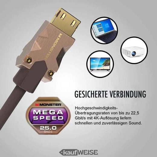 Monster M2000 HDMI kabel 5m | 25 Gbps hyperhastighed | UHD 4K HDR10+ | V-Grip guld kontakter