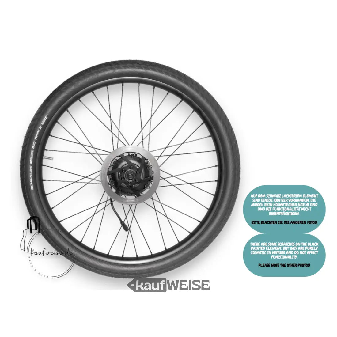 Bicycle wheel with motor hub für VanMoof X3 Vorderrad 24 Zoll und Original VanMoof Bremsscheibe