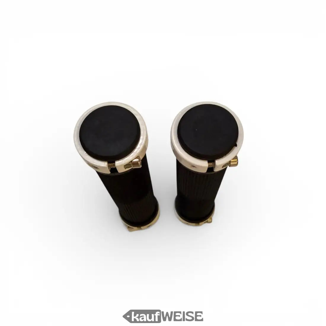 Schwarze Gummi-Motorradgriffe mit silbernen Endkappen und Messing-Schrauben