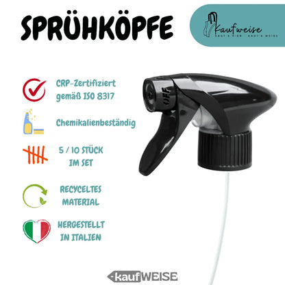 Schwarzer Sprühkopf aus recyceltem Material im Sprühkopf 10er Set für Flaschen