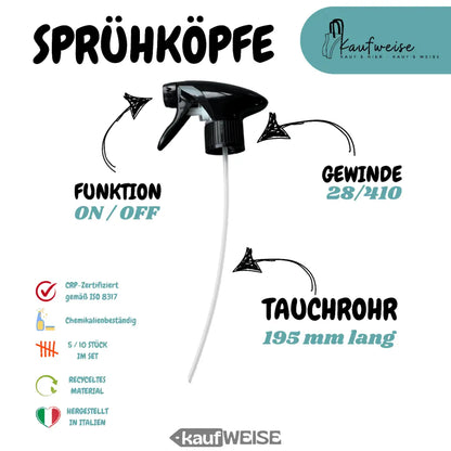 Schwarzer Sprühkopf mit Schlauch aus dem Sprühkopf 10er Set aus recyceltem Material
