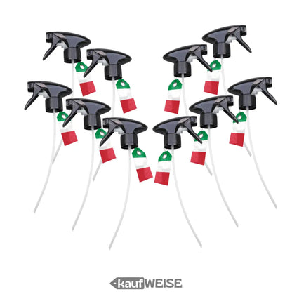 Zehn schwarze Sprühkopf 10er Set mit italienischen Flaggenanhängern aus recyceltem Material