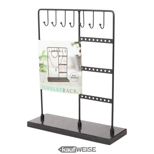 Smykkeholder (20 cm) med ægte marmorbase | Sort T-formet smykkeholder | Sort eller hvid