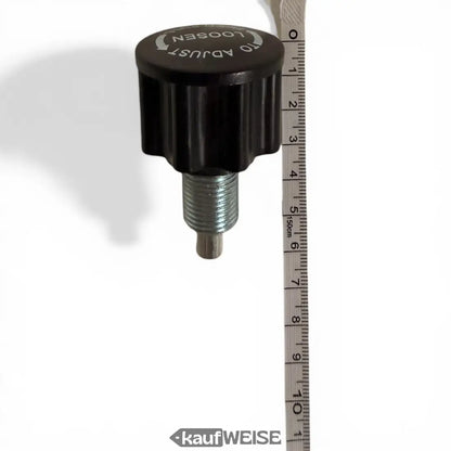Verstellknopf in schwarz aus kunststoff mit gewindeschraube und einstellmarkierung zum lösen oben drauf